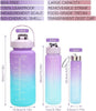 3 Piece Motivational Water Bottle Set BPA Free Plastic Gradient Colors